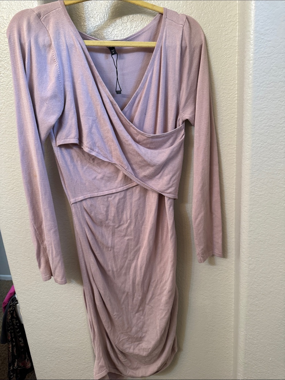 Women’s Blush Pink Long-Sleeve Wrap Dress